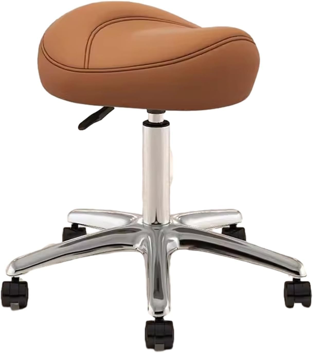 Adjustable Height Saddle Stool - 360° Swivel Rolling Chair with PU Wheels &amp; Metal Base - for Dental Hygienists(Brown)