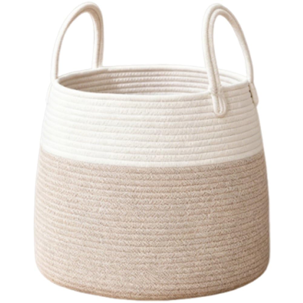 Sslvya Cotton Rope Storage Basket with Handle Handwoven Laundry Hamper for Organizing Clothes Household Essentials and Books