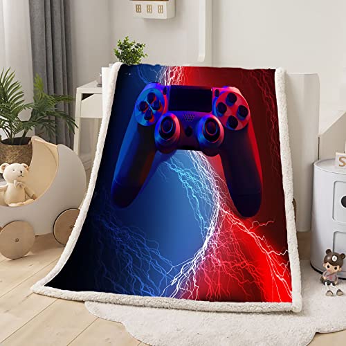 HAVOP Gaming Blanket Throw For Kids Boys Gamepad Gamer Controller And Lightning Printed Blue Red Blankets Throws Soft Sherpa Fleece Blankets Bed Throws For Kids Adults And Teens - Image 2