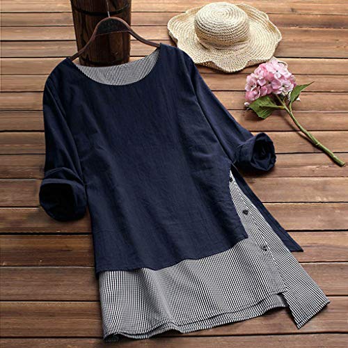 Blusa feminina elegante de manga comprida Axiba, de renda patchwork, de chiffon (azul-marinho, 4GG)