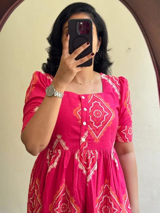 Image of Women's Rayon Floral Printed Midi Dress | Casual Fit & Flare One Piece Dress for Women | Stylish Short Sleeve Western Dress