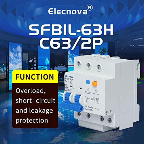 Sfb1L-63Hc-2P Miniature Circuit Breakers Din-Rail Mounted Mcb, 1P2W Ac 50/60Hz 63Amp Voltage 230V Overload, Earth Leakage Protection Thermal Magnetic Trip Short-Circuit Protection #TOP2