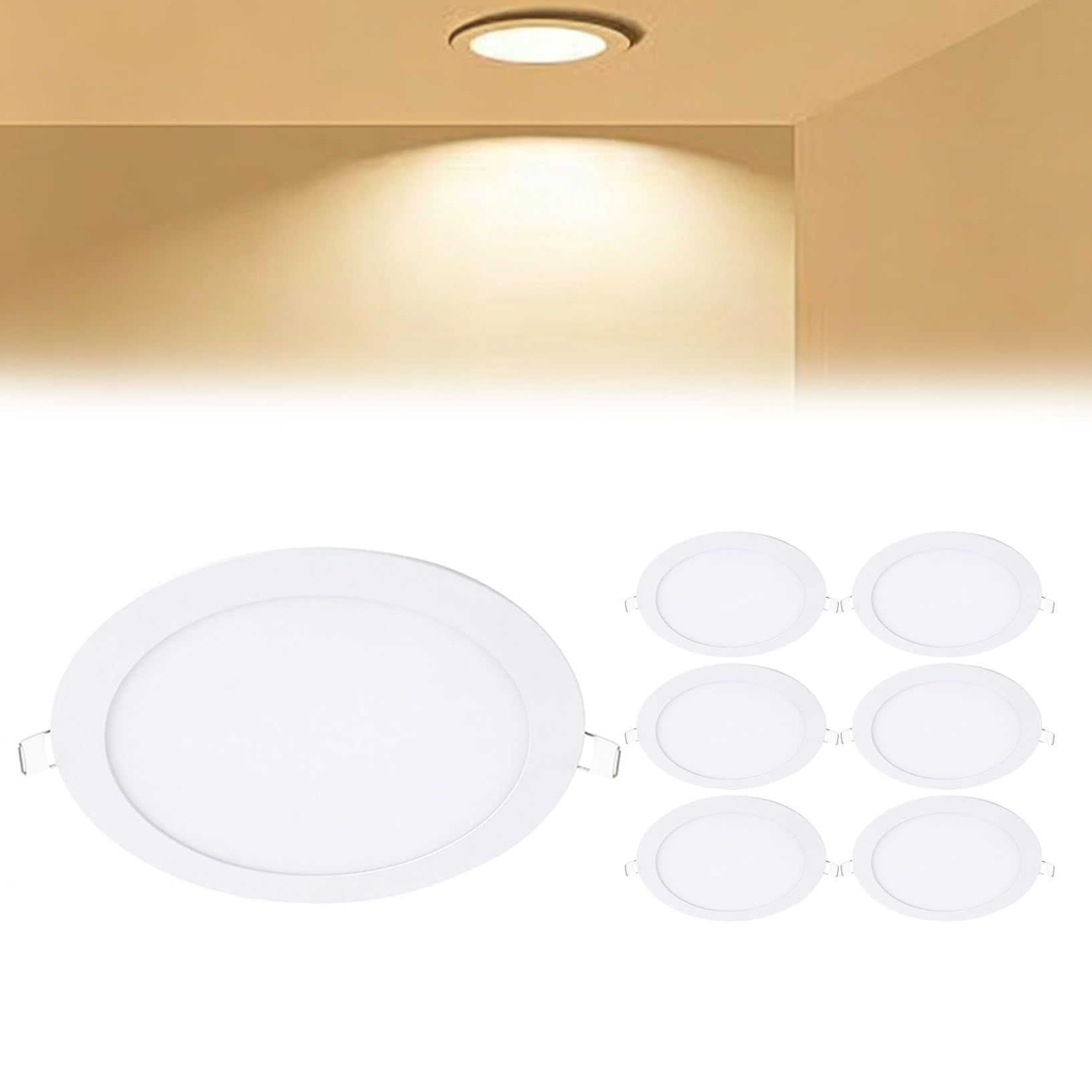 VOGHMOLD 9W Ultra Slim LED Downlight 6 inch, 3000K Recessed Ceiling Light, Cut Φ130-140mm, AC85-265V Flush Mount Spotlights Aluminum Round Panel Lights for Office Hallway, 7 Pack