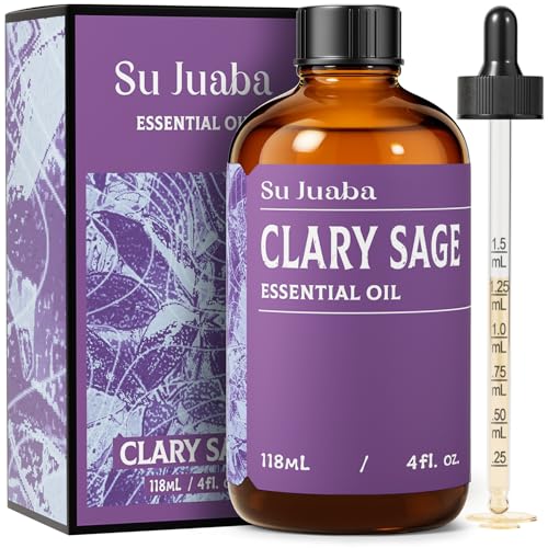 SU JUABA Clary Sage Oil Essential Oil 4 Fl Oz for Anxiety Relief Skin Hair Diffuser Aromatherapy -118ml