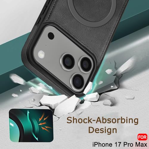 Image of TheGiftKart Genuine Leather Finish Back Cover Case for iPhone 17 Pro Max | ShockProof Design | Raised Edges for Camera & Screen Protection | Stunning Minimalist Design Cover (MagSafe Compatible, Grey)