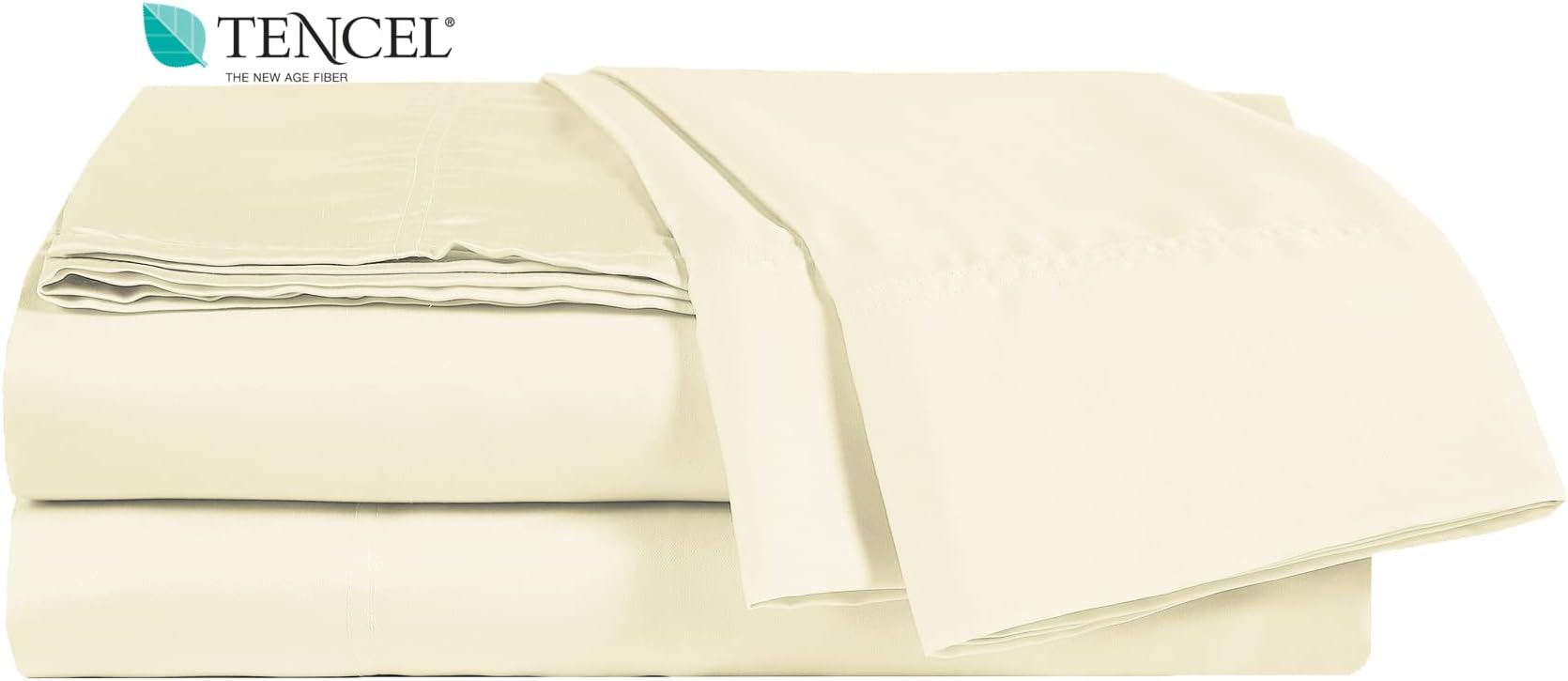 100% Tencel Sheet Set - King Size 4 Piece Sheets with Deep Pockets up to 18 Inches - Luxuriously Cooling, Super Soft & Silky Sateen Weave Lyocell Bed Sheets in Ivory (King)