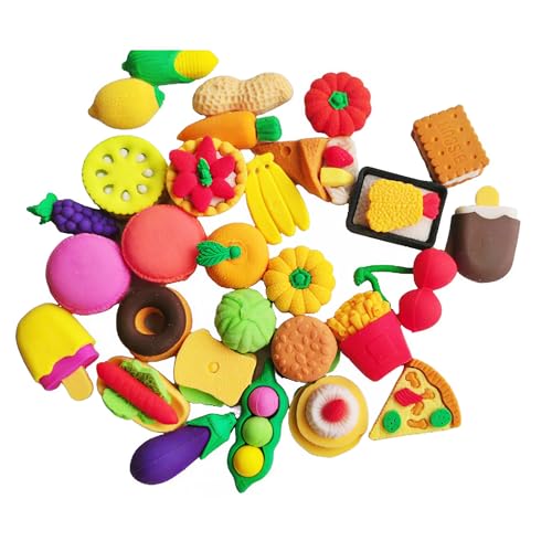 46PCS Mini Cute Fun 3D Erasers for Kids Bulk Back to School Party Gifts (Food&3D Little)