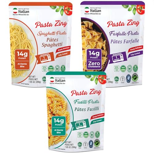 Pasta Zing Microwavable Variety Pasta Pack of 7 | 2x Farfalle | 3x Spaghetti, 2x Fusilli Pasta |...