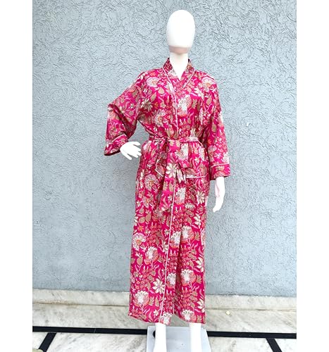 Image of Hand block print Cotton Kimono bikini cover up,Indian Hand block print Cotton Bath Robe,Swim Wear,Nighrwere Dressing Gown