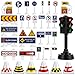 Toddmomy Street Road Signs Playset 56Pcs Mini Traffic Signs Toys Traffic Road Signs Mini Traffic Light Toy for Kids Playing