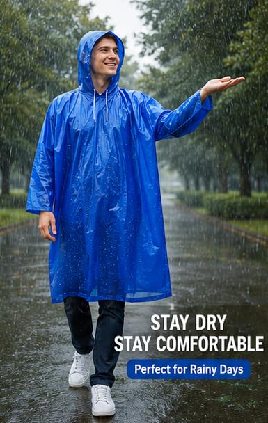 Image of Unisex Waterproof Rain Poncho with Hood | Lightweight Full Sleeve Raincoat for Outdoor Travel, Trekking & Camping | Use Up to 2-3 Times | Multicolor | Free Size | Pack of 2