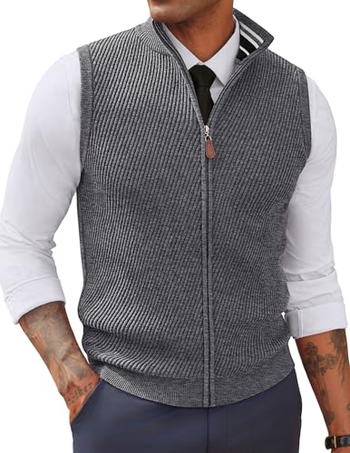 PJ PAUL JONES Mens Sweater Vest Dress Twill Textured Stretch Sweater Vests for Business Light Grey,...
