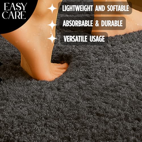 Image of VAS COLLECTIONS Microfiber Solid & Striped Anti-Skid Bath Mats - Pack of 2 (Grey, 35x50 cm)
