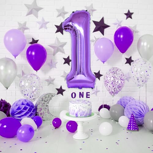 Image of Purple 1 Balloon Number for Girls 1st Girls Birthday, 40 Inch Large Number Foil Balloons, Foil Helium for Women 31 Years Old Birthday Party Anniversary Graduation Party Decoration Kids Supplies