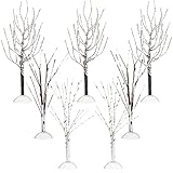 7 Pieces Christmas Village Trees and Display - Artificial Berry Branches, Snow Covered Trees for Holiday Winter Parties Decoration