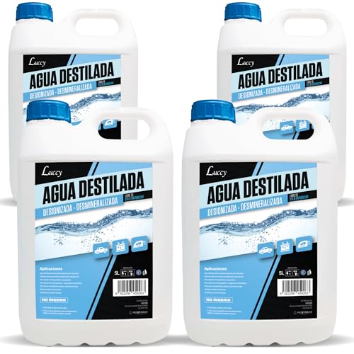 LUCCY Agua Destilada Desmineralizada Desionizada 20 Litros | Agua Pura 100% | CPap, Humidificador, Plancha, Motores, Limpieza, Laboratorios, Plantas