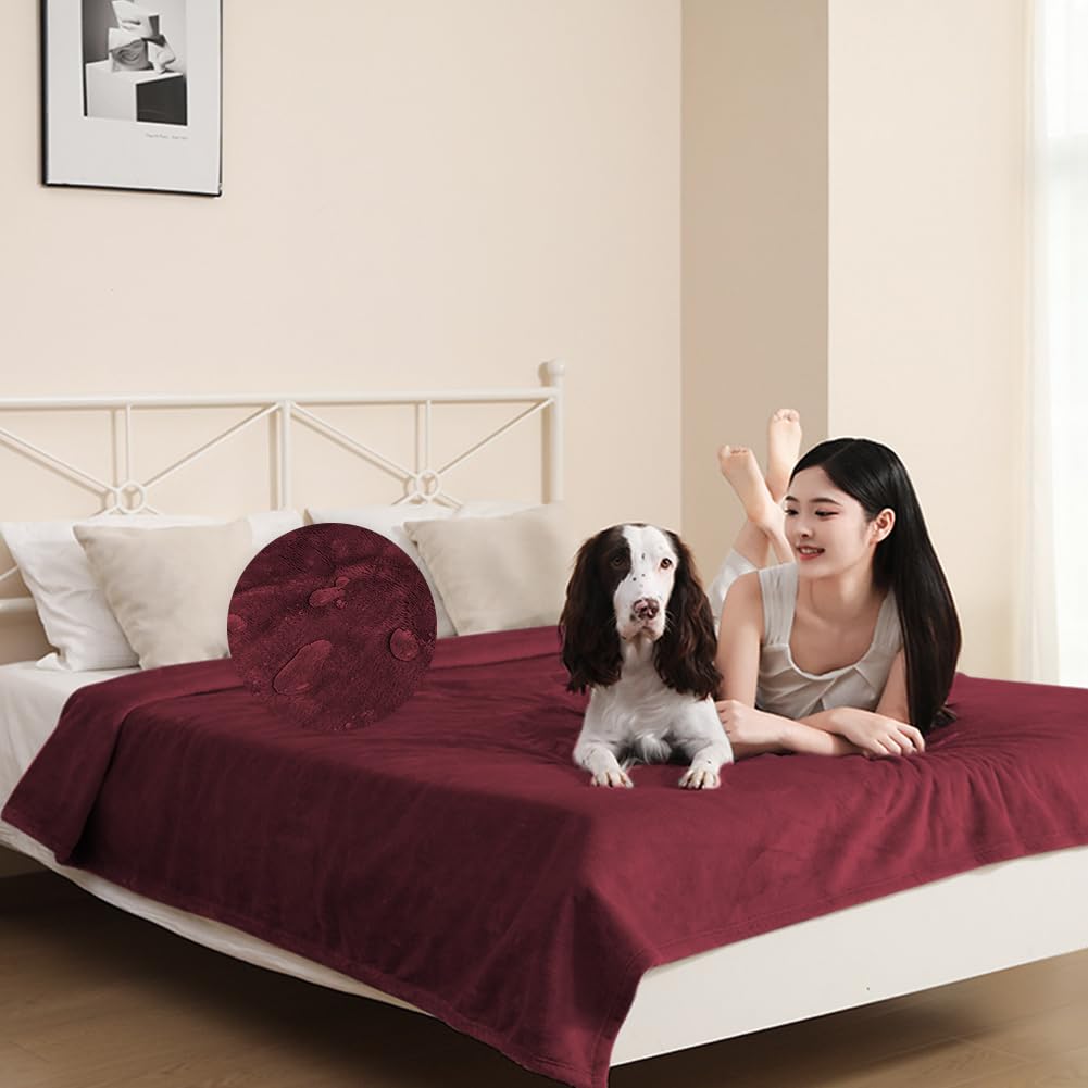 DUJUIKE Coperta impermeabile, coperta per cani, coperta per letto, coperta impermeabile per divano, in flanella delicata sulla pelle, adatta per cani, gatti, tappeto da campeggio (rosso vinaccia, 102
