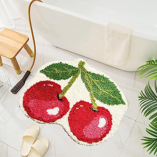 LEVINIS Shaggy-Badezimmerteppich, niedlicher Kirschteppich, rutschfest, Mikrofaser, saugfähig, maschinenwaschbar… – Ansicht 1