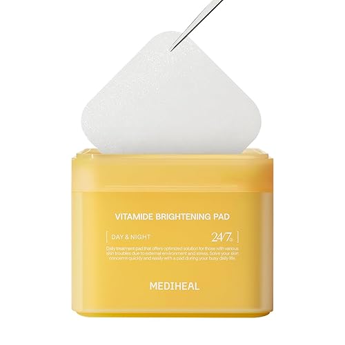 MEDIHEAL Vitamide Brightening Pad - Almohadillas hipoalergénicas veganas para la cara con niacinamida, espino cerval de mar, almohadillas para