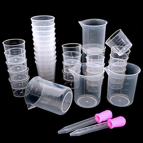 YuChiSX 35 Pack DIY Clear Plastic Measuring Cups ,Kitchen Lab Clear Plastic Graduated Beaker Measuring Cups Tool for Mixing Paint, Stain, Epoxy, Resin Cover