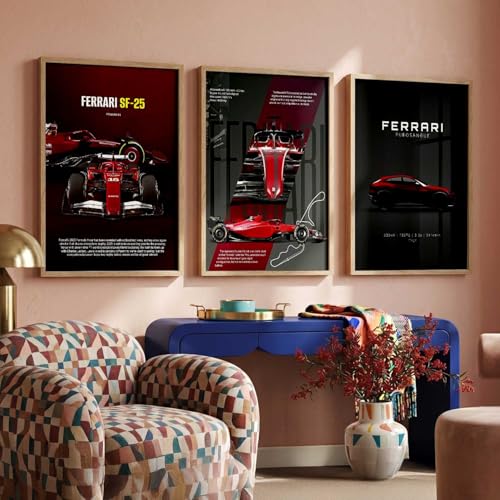 Image of walllane Big Ferrari Cars Framed Posters Gift Items for Boys Room Wall Decoration Bedroom Living Room Office Studio Decor | Car Poster Frame for Wall Decor Set Of 3 Size (13x17 inch)