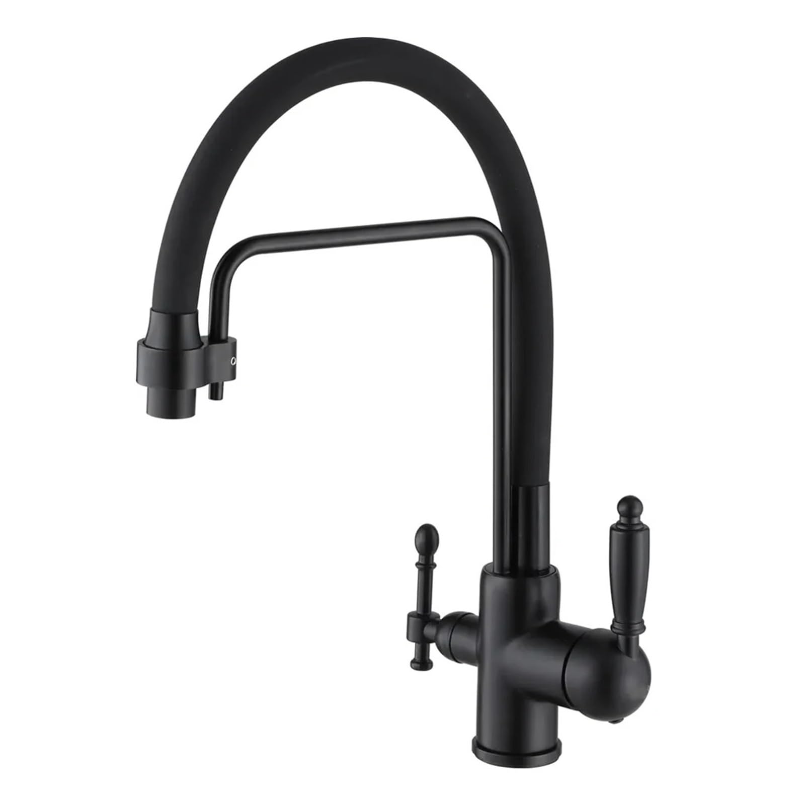 Robinet de cuisine en laiton rotatif à 360° avec mitigeur d'eau pure noir mat
