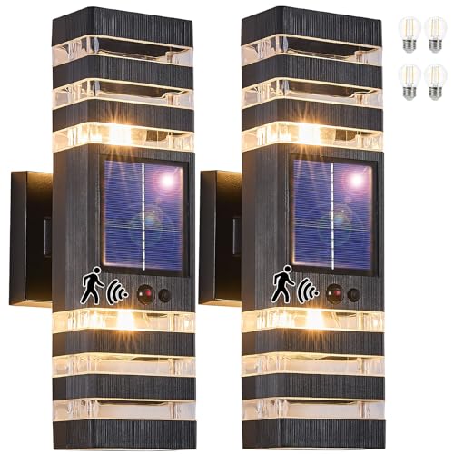 2 Pack Solar Outdoor Wall Lights with Motion Sensor 3-Mode Motion...