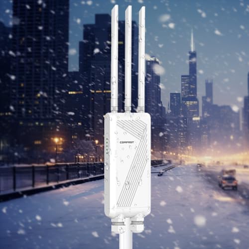 COMFAST Répéteur WiFi 7 Extérieur BE3600 Mbps, Outdoor Point d'accès Double Bande 5GHz/2.4GHz avec 3 Antenne, 3 Port Gigabit, 48V PoE/12V DC, IP66, MU-MIMO, Longue Portée Repetiteur WiFi Exterieur