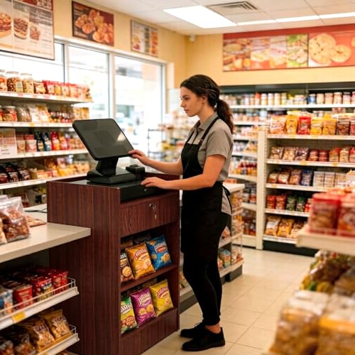 Image of 24 inchW * 18 inchD * 38 inchH - Cash Register Stand,Cash Wrap Checkout Desk Counter Stand with Drawer & 2 Tiers Storage for Church, Retail Store, Debate, Shopping Mall (Walnut)