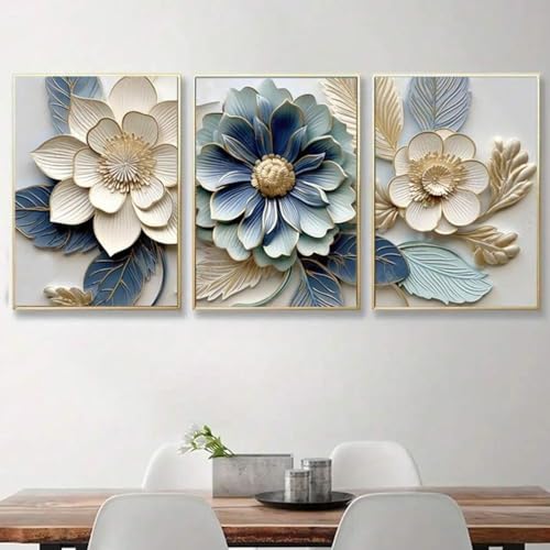 Affiche florale bleue et dorée 60x90 cm pour salon chic - 3