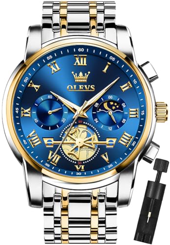 Image of OLEVS Mens Watches Business Large Numer Easy to Read Quartz Watch Stainless Steel Waterproof Luminous Date Casual Male Watch