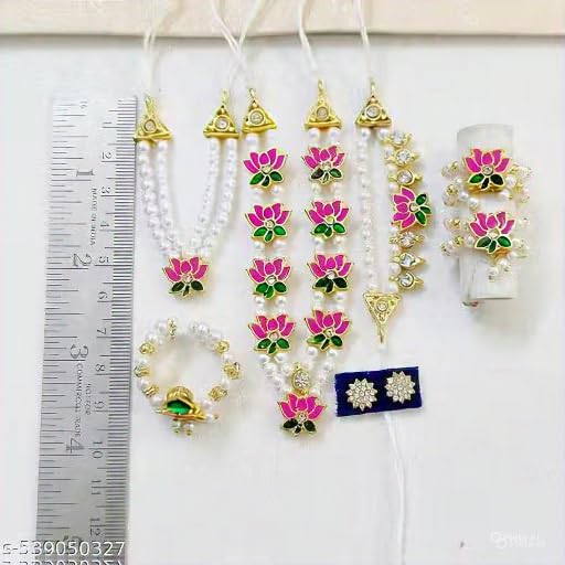Image of Laddu Gopal Shringar Set | Complete Krishna Jewelry Combo with Mukut, Mala, Bansuri, Kundal & Kangan | Thakurji Ornament for Janmashtami & Daily Worship