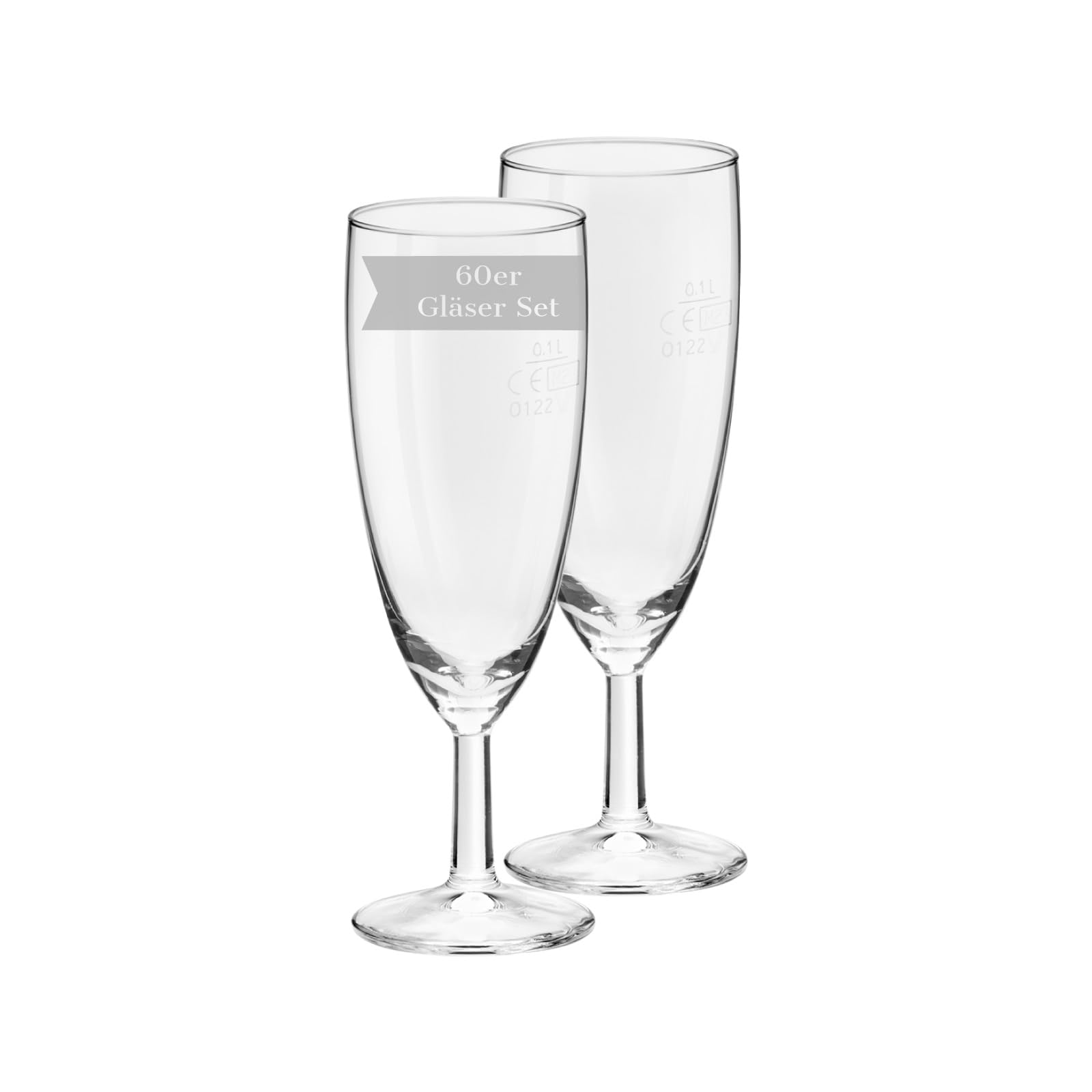 Van Well Royalty Sektglas 60er Set, 0.1L geeicht, Ø 50 mm, H 160 mm, Sektflöte, Kelchglas, Champagner- und Prosecco-Glas, Partyglas, Gastronomie, Spülmaschinenfest