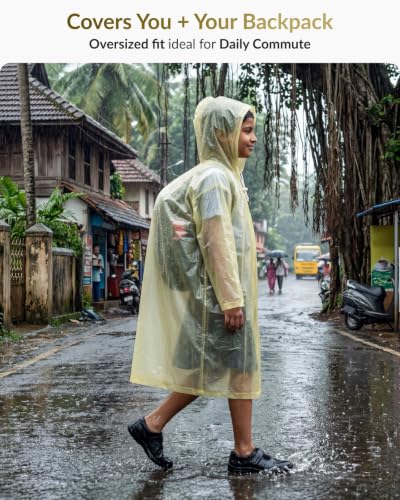Image of Destinio Raincoat for Kids 6-12 Years, Waterproof Poncho for Kids, Thick PVC Knee Length Raincoat for Boys, Full Sleeve, Hood with Drawstring, Reusable Rain Coat for Girls, School Children