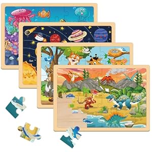 Puzzles for Kids Ages 4-6 Years Old, 4 Pack 24 PCs Jigsaw Puzzles Preschool Educational Brain Teaser Boards Toys Gifts Toddlers Children, Wooden Puzzles for Toddlers 2-4 3-5 6-8 Year Old Boys Girls