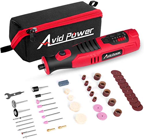 Avid Power Cordless Rotary Tool 8V Li-ion with 2.0 Ah Battery, 5-Speed, 4 Front LED Lights and 60pcs Accessories Kit for Carving, Engraving, Sanding, Polishing and Cutting (Renewed)