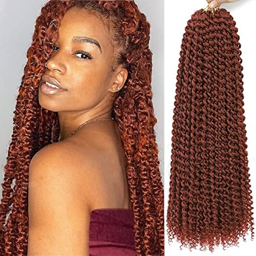 Passion Twist Hair Copper Red 24 Inch 8 Packs Water Wave Crochet Hair For Black Women Curly Braiding Hair Long Spring Twist Hair Crochet Braids Synthetic Hair Extension (24 Inch (Pack of 8), 350#)