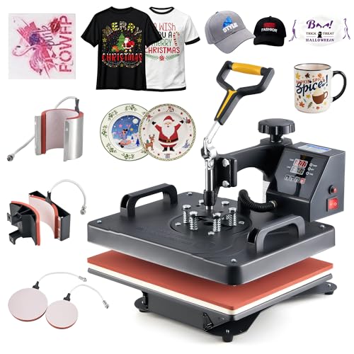 Imagen de CREWORKS 5 en 1 Prensa de Calor 30X38CM con Pantalla LED Máquina de Sublimación Giratoria 360° Prensa Térmica para DIY Camisetas