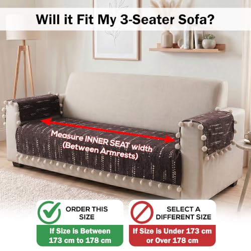 Image of Story@Home Chenille Sofa Mat 76x178Cm & Arm Rest Covers | Anti Slip 3 Seater Sofa Cover for 1 /2 /3 Seater & L Shape Sofa Cover | Measure Your Sofa & Create Your Own Custom Set - Mocha & Ivory
