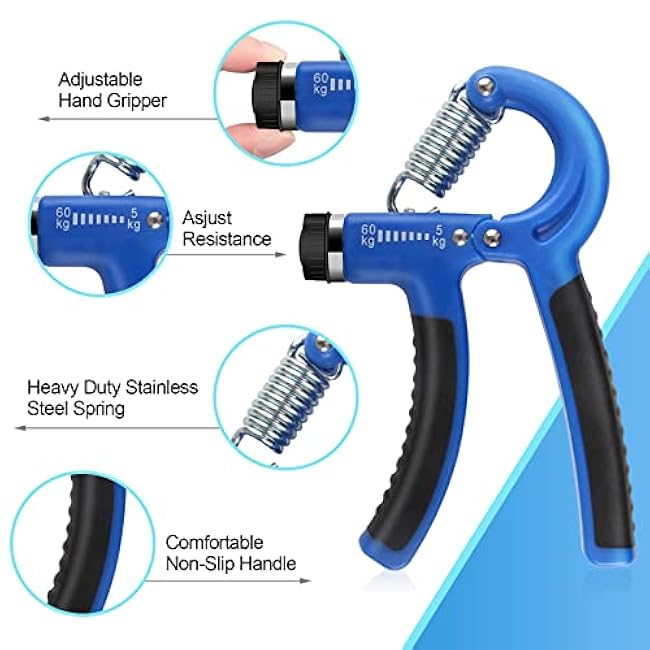 Hand Grip Exerciser Strengthener (5 Piece Set) for Kid Adult, Adjustable Grip Strength Trainer, Hand Squeezer Grip Stress 3D Balls, Finger Strength Trainer for Workout, Stress Relief