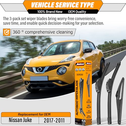 Image of OEM Windshield Wiper Blade Replacement for Nissan Juke 2011 2012 2013 2014 2015 2016 2017 Original Equipment All-Season Rear Wiper Blade Set 22+14+12 (Set of 3)