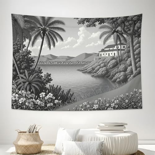 Tapisserie murale art rétro paysage lac tropical 230x180cm salon