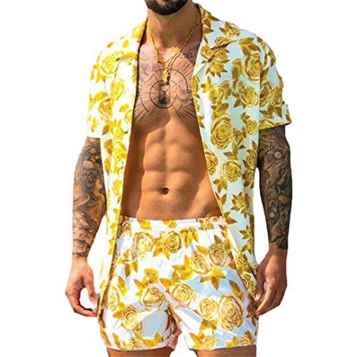 Chemise hawaïenne homme avec short jaune pour vos vacances et soirées plage