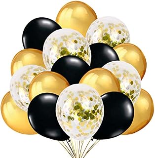 50 balonów w kolorze złotym, czarnym ze złotymi konfetti, balony do dekoracji na imprezę, uroczystości, urodziny, dekoracja urodzinowa