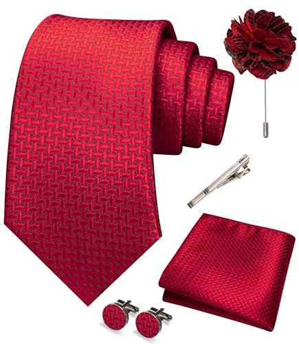 Image of JEMYGINS Mens Tie and Pocket Square,Lapel Pin,Cufflinks,Tie Clip Sets with Gift Box 5PCS