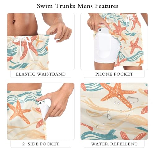 Men's Swim Trunks Red Starfish Pattern Quick Dry Swimwear Beach Shorts with Pockets4
