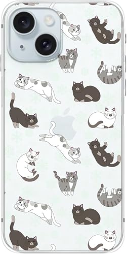 Blingy's Funda para iPhone 15, lindo estilo de gato con patrón de copo de nieve de invierno, divertido diseño de animales de dibujos animados, funda