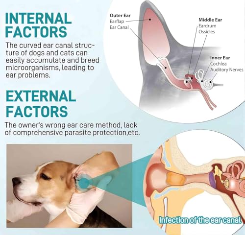 pularrris Ohrenreiniger für Hunde & Katzen 50ml,Extra-starker Hundeohr Reiniger bei Entzündungen & Infektionen-Anti-FUNGAL Entfernung von Ohrenpuder für Haustiere,Ohrengeruch bei Haustieren