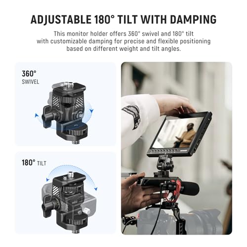 Image of NEEWER Camera Field Monitor Mount Holder Bracket, 360 Swivel 180 Tilt Adjustable with 1 /4 inch & 3 /8 inch Screw Anti Twist Compatible with Atomos Ninja 5 inch & 7 inch Compatible with SmallRig Camera Cage, MA022