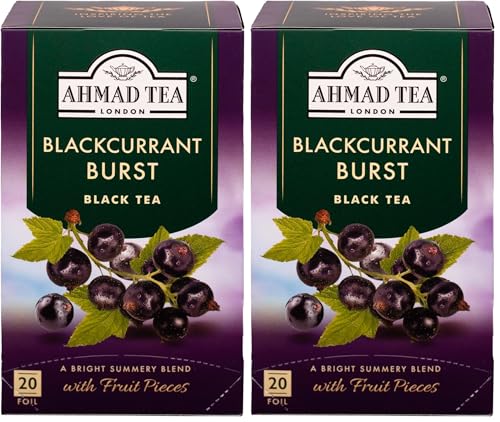 Ahmad Tea - Blackcurrant Burst - Té negro con grosella negra - Con trozos de fruta - Bolsitas de té envueltas individualmente y selladas con aroma con 2 g de té por ración - 20 bolsitas de té